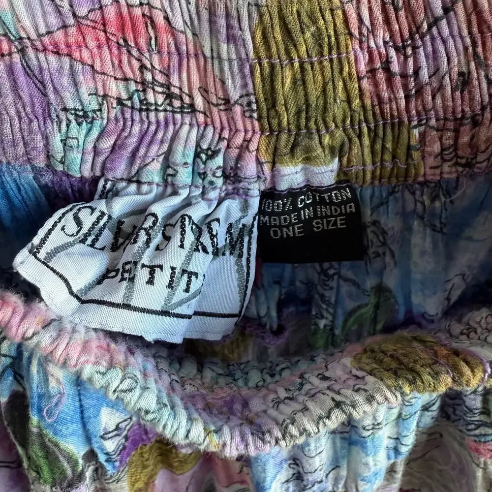 Boho Maxi Skirt Vintage Patchwork Crinkle Cotton Festival Tiered Midi‎ One Size - Picture 5 of 5